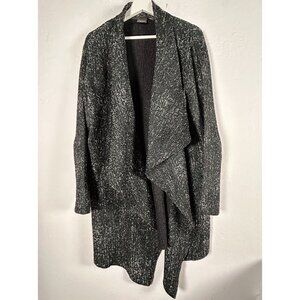 Chico’s Travelers Womens Textured Cardigan Size 2 Black Draped Open Front Jacket